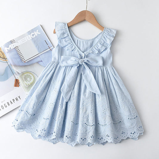 Baby Girl Western Style Dress Embroidered Lace Vest Skirt