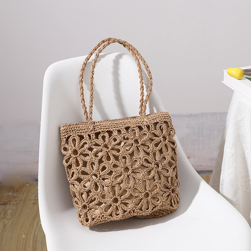 New Ladies Fashion Hollow Flower Straw Bag