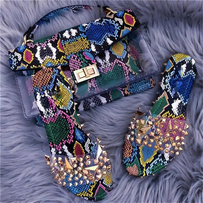 Jelly Snake Print Shoes and Handbag Set