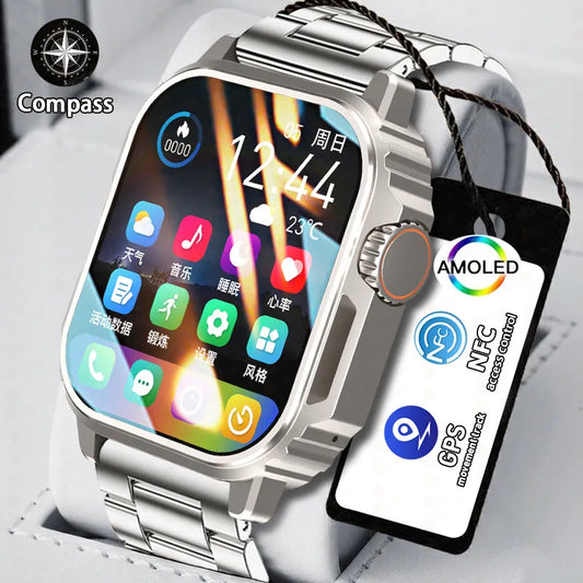 New Military Outdoor Smart Watch Men Women AMOLED Screen Compass Siri Voice NFC GPS Sports Track Bluetooth Call Smartwatch 2023