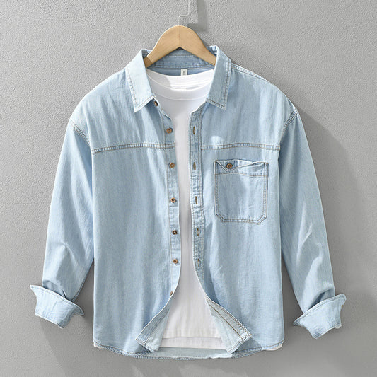 Japanese-style Retro Denim Long Sleeve Shirt Men