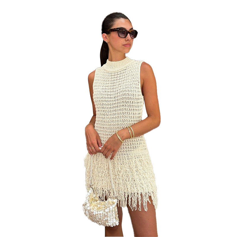 Women's Fashion Sleeveless Tassel Hollow Slim Dress