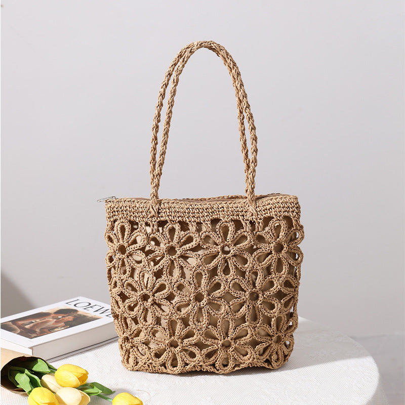 New Ladies Fashion Hollow Flower Straw Bag